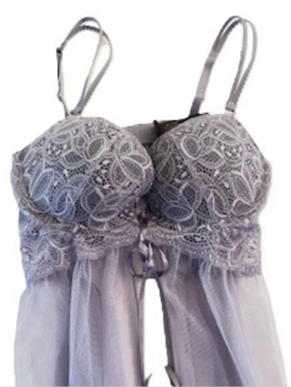 Victoria's Secret Lavender Lace Babydoll Lingerie Set 36C - Picture 3 of 6